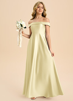 Azazie Sissy Junior Abito A-Line in Raso Elasticizzato a Spalla Scoperta Sorbetto Al Limone image3