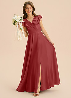 Azazie Anysa Junior Robe Trapèze en Mousseline de soie Rayé Rouille image3