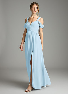Azazie Lianne Bridesmaid Dresses Sky Blue A-Line Off the Shoulder Chiffon Dress image4