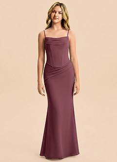 Azazie Sorrel Junior Meerjungfrau-Linie Plissee Chiffon Kleid Sangria image5
