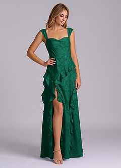 Azazie Sloane Bridesmaid Dresses Emerald A-Line Sweetheart Neckline Floral Burnout Dress image4