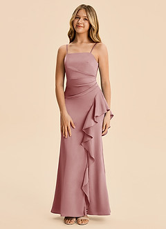 Azazie Lyla Junior Dusty Rose Mermaid Pleated Stretch Satin Dress image5
