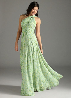 Azazie Charlize Vestidos de damas de honor Vestido de Salvia Floral De Ensueño de Gasa de Corte en A con Hombro unilateral image1