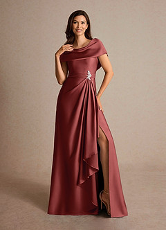 Azazie Branford Mother of the Bride Dresses Terracotta A-Line Pleated Stretch Satin Dress image6