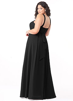 Azazie Dixie Bridesmaid Dresses Black A-Line Halter Pleated Chiffon Dress image9