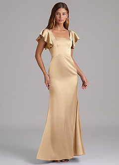 Azazie Elkie 신부 들러리 드레스 인어 스퀘어 네크라인 스트레치 새틴 바닥 길이 드레스 image4