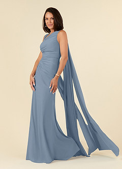 Azazie Franchesca Abiti per la Madre della Sposa Abito Sirena in Chiffon Elasticizzato Plissettato Blu Polveroso image2