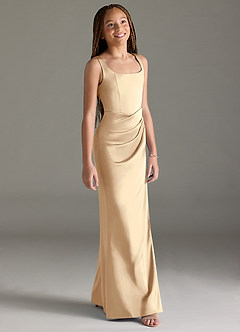 Azazie Mero Junior Meerjungfrau-Linie Plissee Stretch-Satin Kleid Champagner image3
