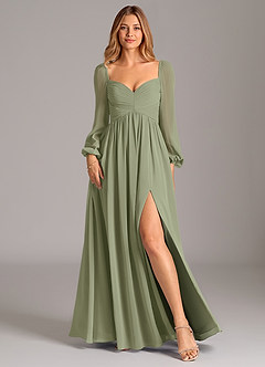 Azazie Bailee Bridesmaid Dresses Pistachio A-Line Long Sleeve Chiffon Dress image1