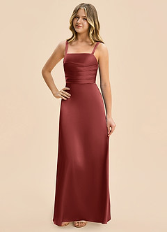 Azazie Astyn Junior Terracotta Sheath Pleated Stretch Satin Dress image3