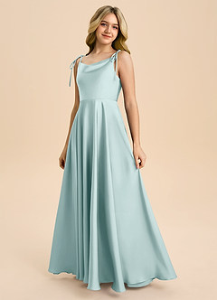 Azazie Popsy Junior Abito A-Line in Raso Elasticizzato Fiocco Nebbia image6