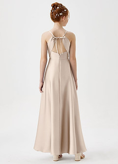 Azazie Avelina Junior White Alabaster A-Line Pleated Stretch Satin Dress image6