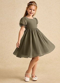 Azazie Jolie vestidos de niña de las flores Vestido de Verde Sauce de Gasa de Corte En A con Con mangas image1