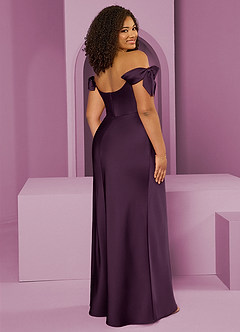 Barbie ♥ Azazie Bridesmaid Dresses Plum Sheath Off the Shoulder Stretch Satin Convertible Dress image2