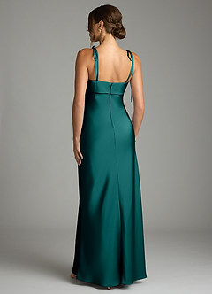 Azazie Ellia Abiti da Damigella Abito Tubino in Raso Elasticizzato Fiocco Verde Pavone image5