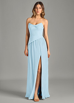 Azazie Becka Vestidos de damas de honor Vestido de Azul Cielo de Gasa de Corte en A con Sin tirantes image3