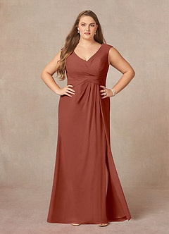 Azazie Sally Final Sale Auburn A-Line V-Neck Pleated Chiffon Dress image8