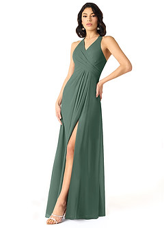Azazie Danica Abiti da Damigella Abito A-Line in Chiffon Plissettato Muschio Marino image3