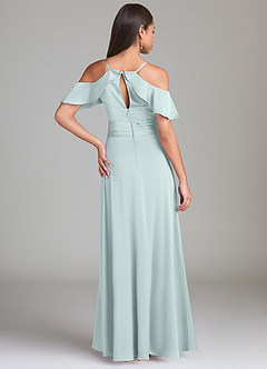 Azazie Dakota Bridesmaid Dresses Mist A-Line Off the Shoulder Stretch Satin Dress image2