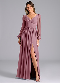 Azazie Zeya Bridesmaid Dresses Vintage Mauve A-Line Long Sleeve Chiffon Dress image4