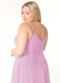 Azazie Clarissa Robes de demoiselle d'honneur Robe Trapèze en Mousseline de soie Col en V Rose Bonbon image12