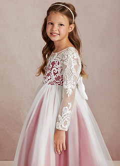 Azazie Elodie Abiti da Ragazza di Fiori Abito Principessa in Pizzo Avorio Melograno image6