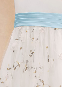 Azazie Pollie vestidos de niña de las flores Vestido de Marfil Azul Cielo de Tul de Corte En A con Lazo image14