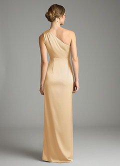 Azazie Emorie Bridesmaid Dresses Gold Sheath One Shoulder Stretch Satin Dress image6