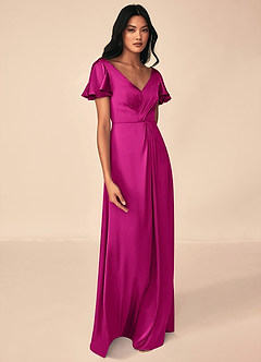 Azazie Soren Brautjungfernkleider A-Linie Plissee Stretch-Satin Kleider Fuchsia image4