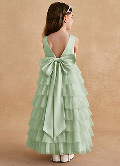 Azazie Twinkle Toes Flower Girl Dresses Dusty Sage A-Line Bow Tulle Dress image1