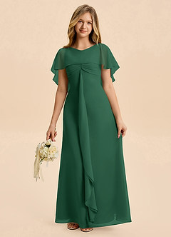 Azazie Selena Junior Dark Green A-Line Ruched Chiffon Dress image6