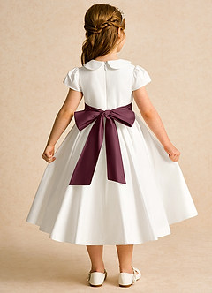 Azazie Deary Flower Girl Dresses Ivory Cabernet A-Line Bow Cotton Dress image2