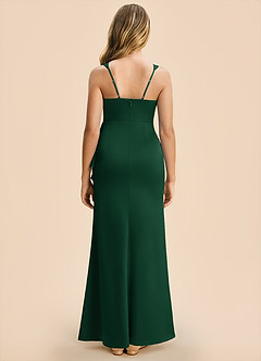 Azazie Adrienne Junior Robe Fourreau en Satin extensible Plissé Vert Foncé image2