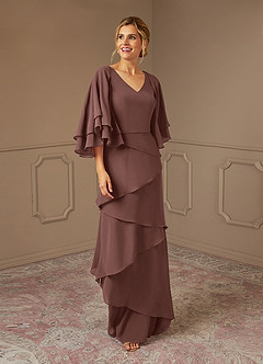 Azazie OHara Abiti per la Madre della Sposa Abito A-Line in Chiffon con Scollo a V Espresso image1