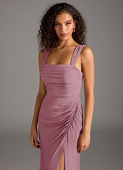 Azazie Jesaphine Bridesmaid Dresses Vintage Mauve Sheath Bow Chiffon Dress image7