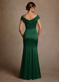 Azazie Aberdeen vestidos de madre de la novia Vestido de Verde Oscuro de Satén Elástico de Corte Recto con Plisado image2