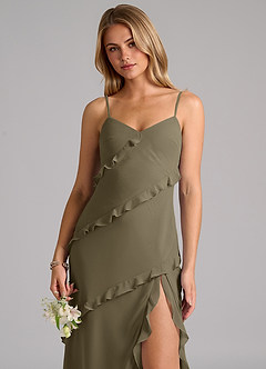 Azazie Nancie Abiti da Damigella Abito Sirena in Chiffon Increspato Willow Green image7