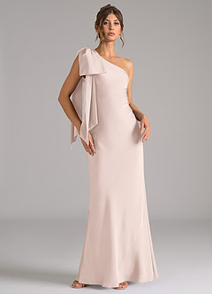 Azazie Capri Bridesmaid Dresses Blushing Pink Mermaid One Shoulder Stretch Satin Dress image1