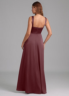 Azazie Rosaline Bridesmaid Dresses Sangria A-Line Side Slit Stretch Satin Dress image2