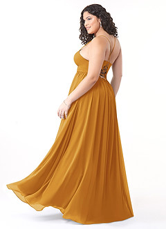 Azazie Aaida Robes de demoiselle d'honneur Robe Trapèze en Mousseline de soie Corset Caramel écossais image10