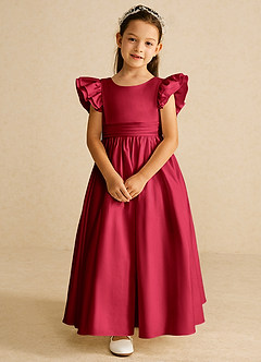 Azazie Piglette Flower Girl Dresses Scarlet A-Line Bow Matte Satin Dress image4