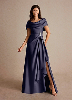 Azazie Branford vestidos de madre de la novia Vestido de Tormenta de Satén Elástico de Corte En A con Plisado image1