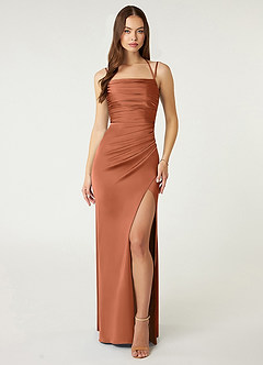 Azazie Desi Abiti da Damigella Abito Tubino in Raso Elasticizzato in Pizzo con Scollo Halter Cedro Rosa image1