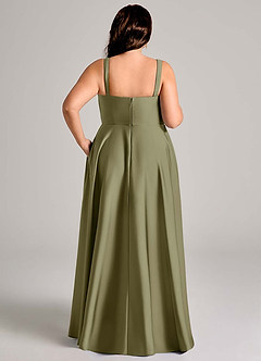 Azazie Shaude Bridesmaid Dresses Pistachio A-Line Pleated Stretch Satin Dress image13