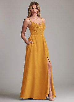 Azazie Terese Bridesmaid Dresses Butterscotch A-Line Pleated Chiffon Dress image6