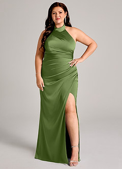 Azazie Jemma Bridesmaid Dresses Juniper Sheath Pleated Stretch Satin Dress image10