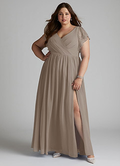 Azazie Zella Bridesmaid Dresses Taupe A-Line Lace Chiffon Dress image8