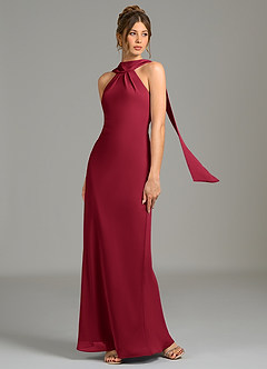 Azazie Cassiana Bridesmaid Dresses Burgundy Mermaid Pleated Chiffon Dress image1