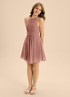 Azazie Bonnie Junior Cedar Rose A-Line Pleated Chiffon Dress image4