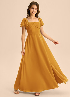Azazie Azey Junior Butterscotch A-Line Ruched Chiffon Dress image4